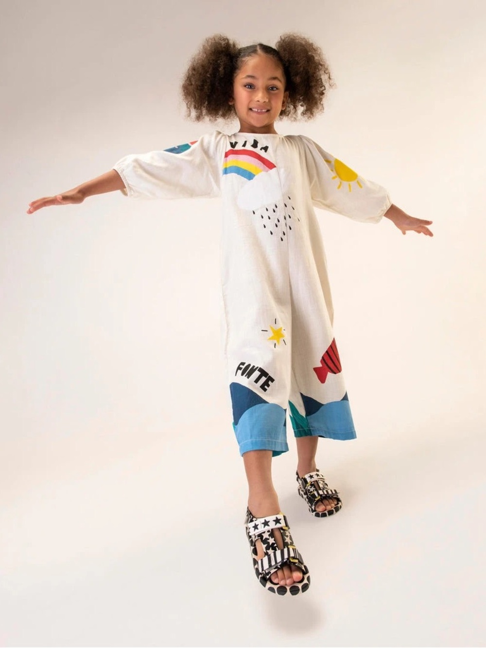 Farm Rio Fabula Girls Printed Wide-Leg Jumpsuit Size 8 years